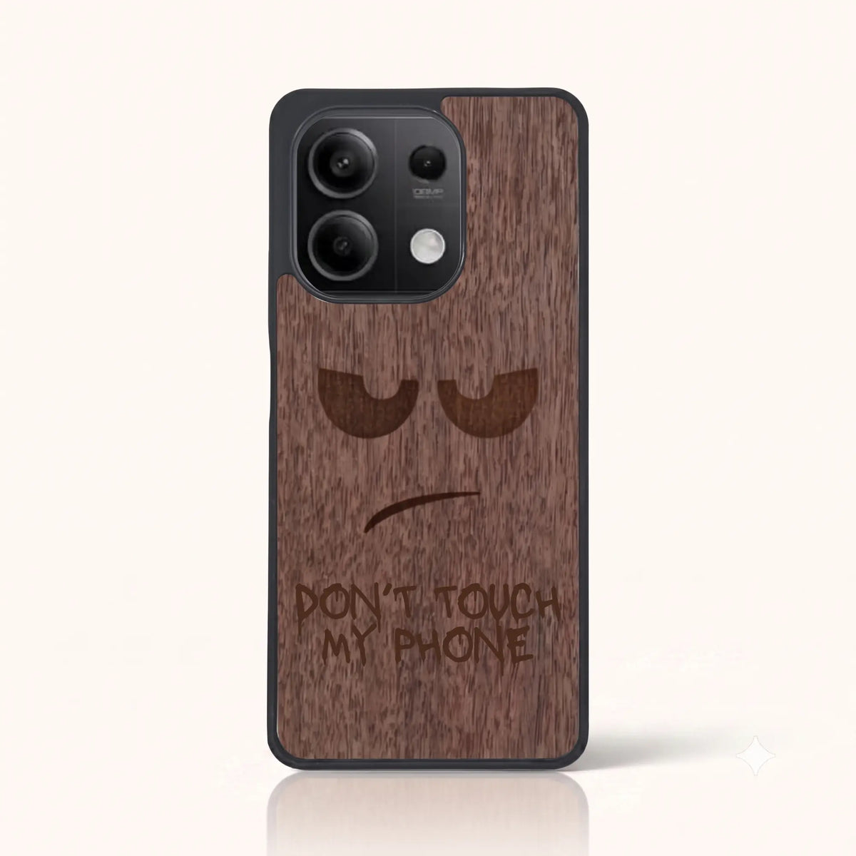 Coque Xiaomi Redmi Note 13 5G – Don't Touch My Phone en bois de noyer foncé