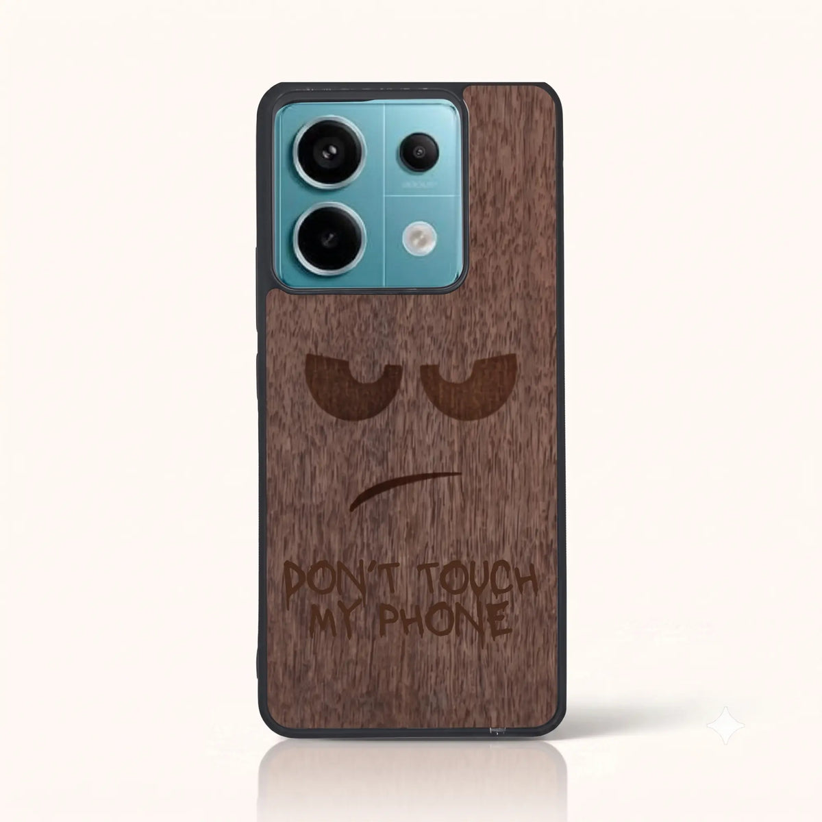 Coque Xiaomi Redmi Note 13 Pro 5G – Don't Touch My Phone en bois de noyer foncé