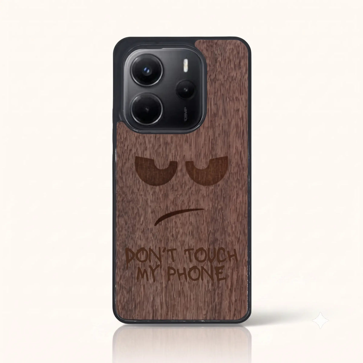 Coque Xiaomi Redmi Note 14 4G – Don't Touch My Phone en bois de noyer foncé