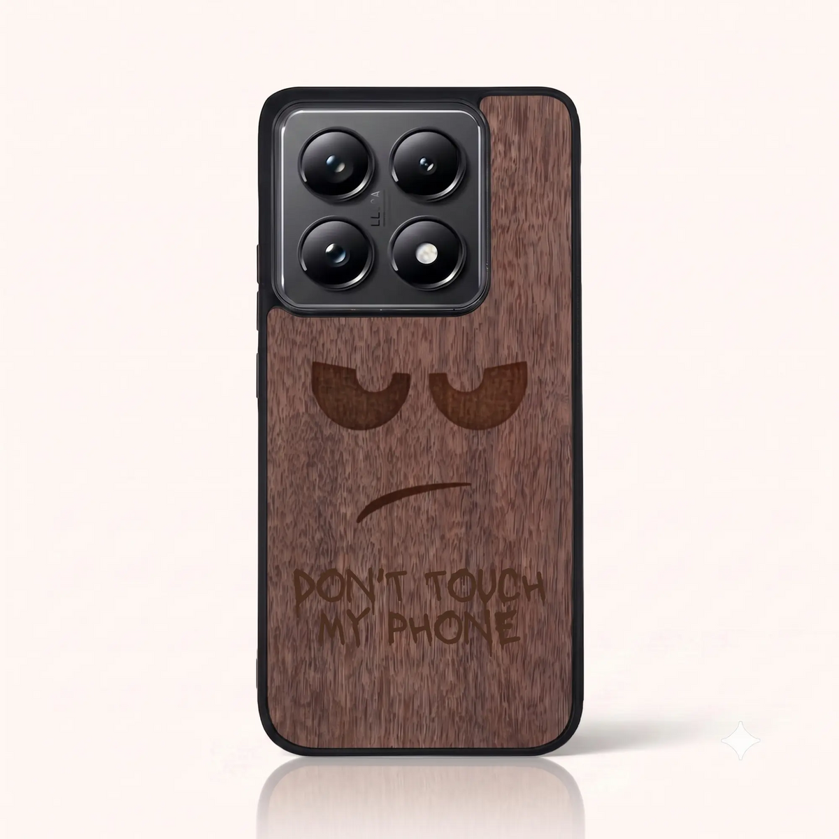 Coque Xiaomi Mi 14T et 14T Pro – Don't Touch My Phone en gravure sur bois (Noyer)