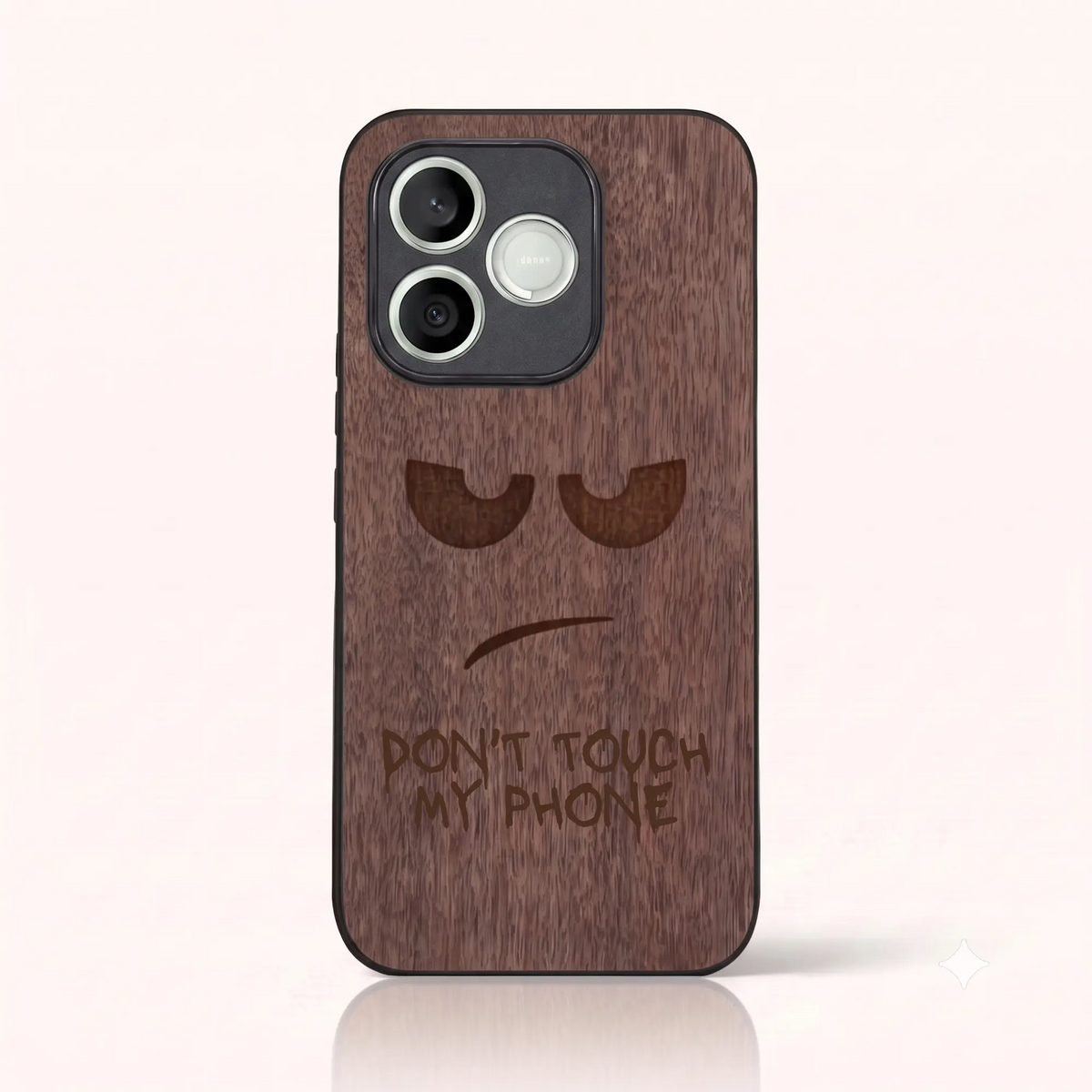 Coque Honor 600 Lite – Don't Touch My Phone en gravure sur bois (Noyer)