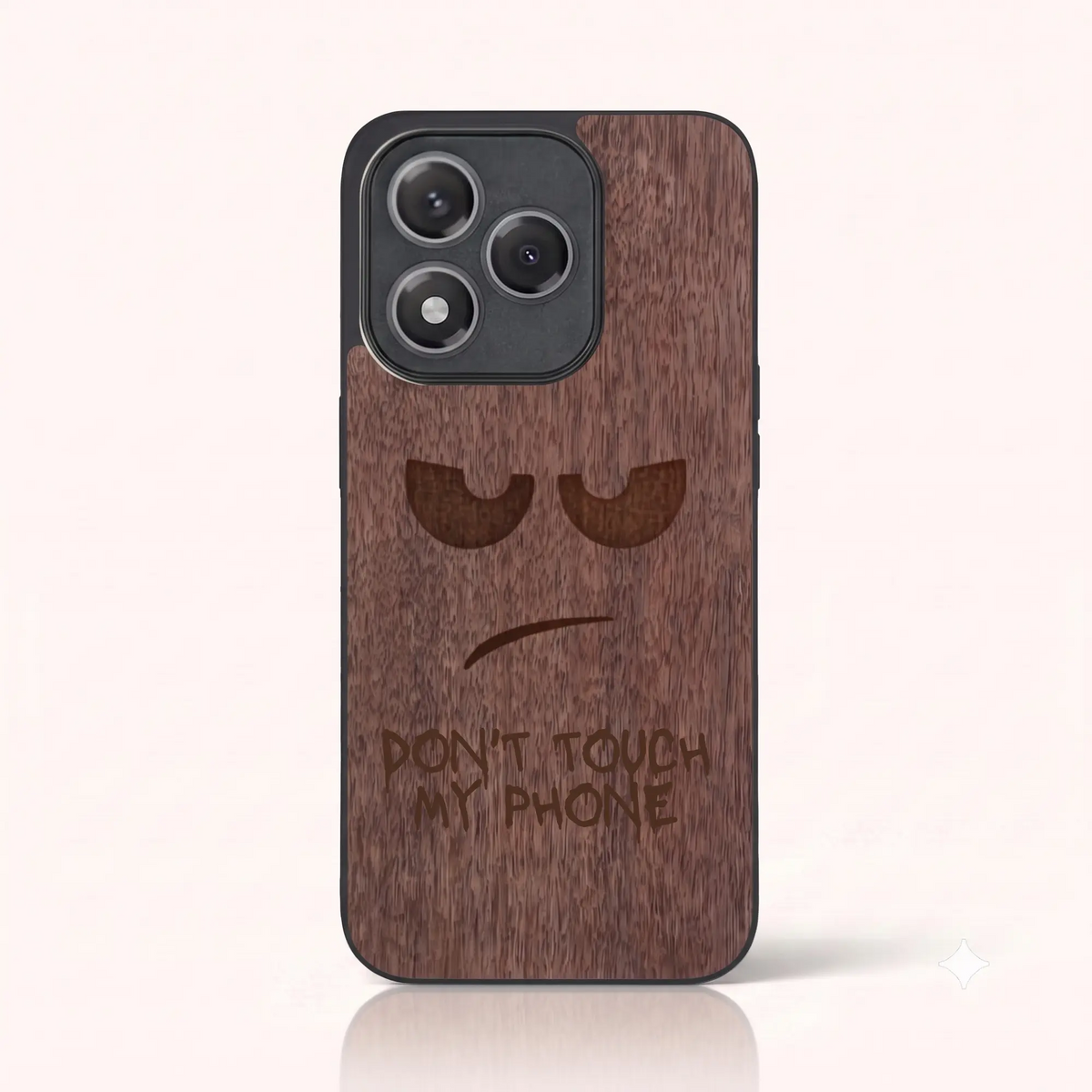 Coque Honor 400 Lite – Don't Touch My Phone en gravure sur bois (Noyer)