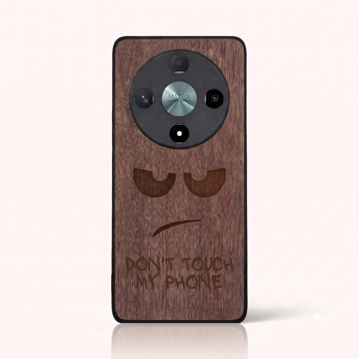 Coque Honor Magic 6 Lite – Don't Touch My Phone en gravure sur bois (Noyer)