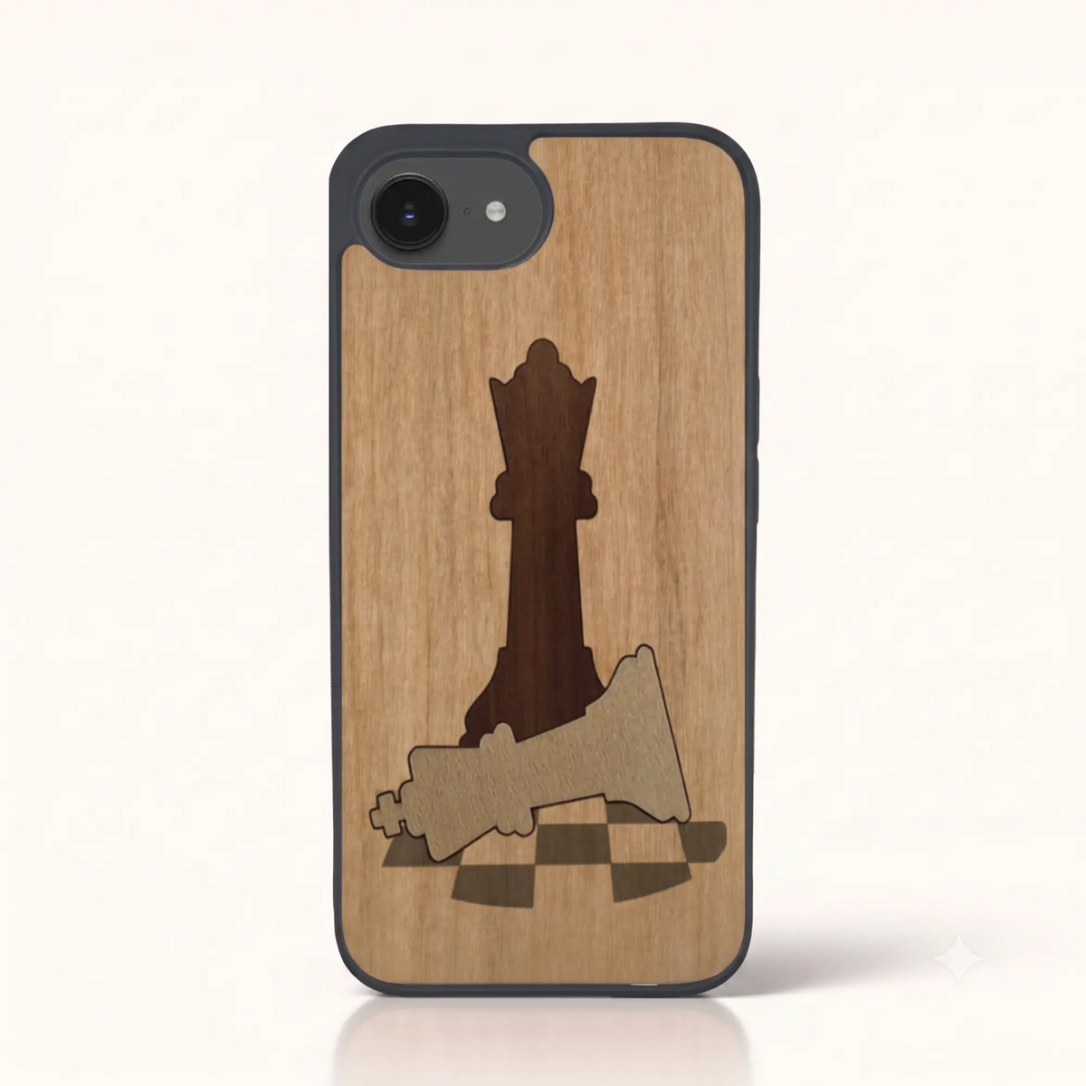 Coque iPhone 16e – Échec et Mat en marqueterie de bois