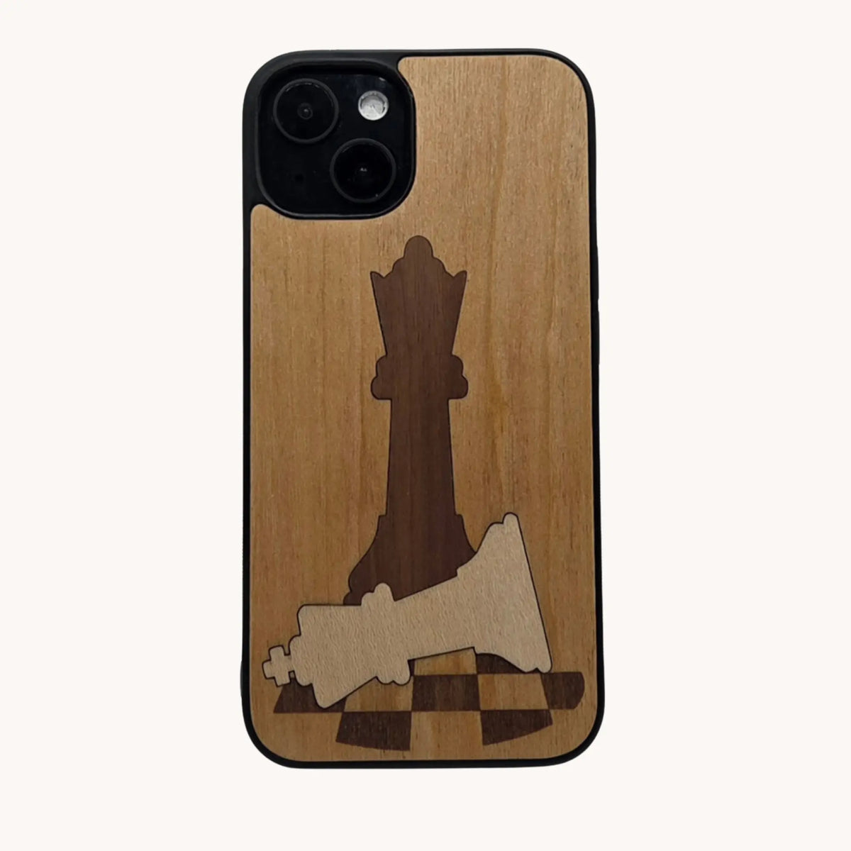Coque iPhone XR – Échec et Mat en marqueterie de bois