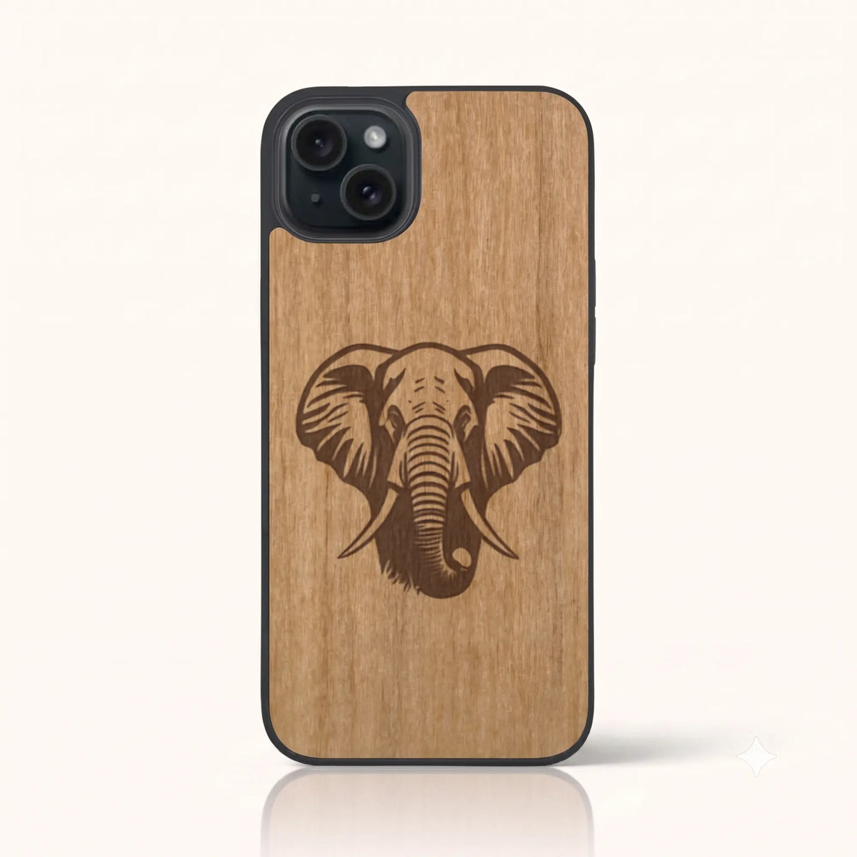 Coque iPhone 13 Mini – Éléphant en bois de tilleul clair