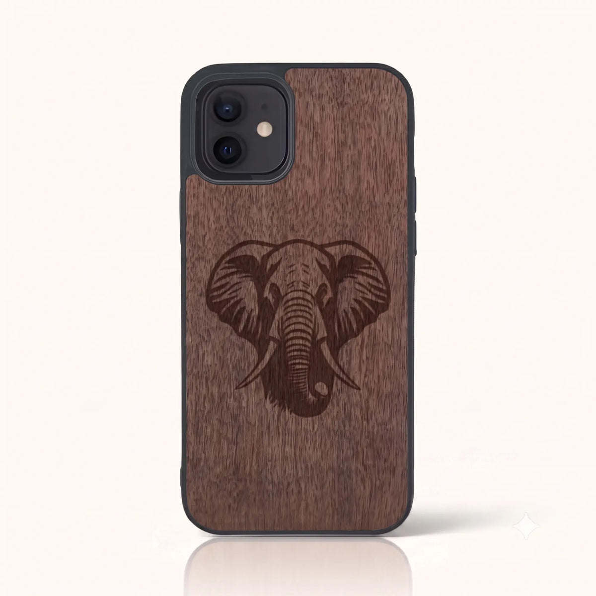 Coque iPhone 11 – Éléphant en bois de noyer foncé