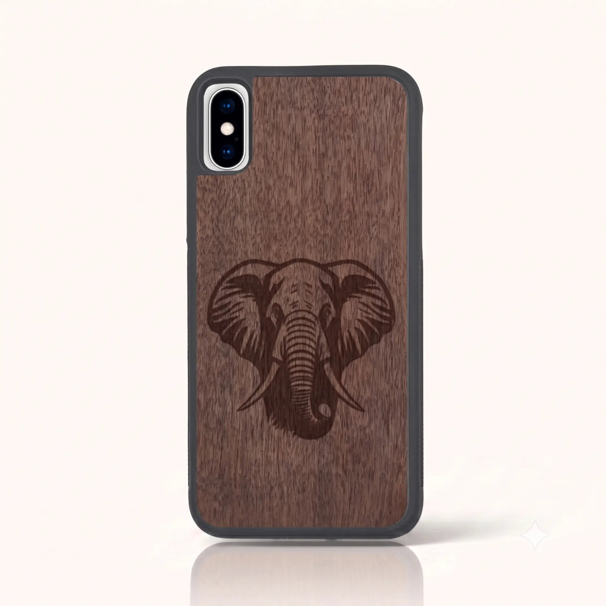 Coque iPhone XS Max – Éléphant en bois de noyer foncé