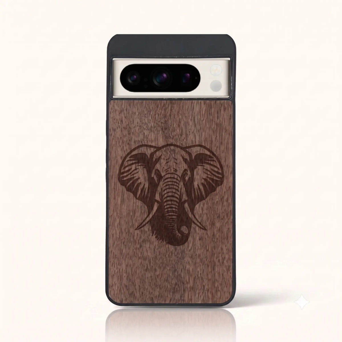 Coque Pixel 8 Pro – Éléphant en bois de noyer foncé