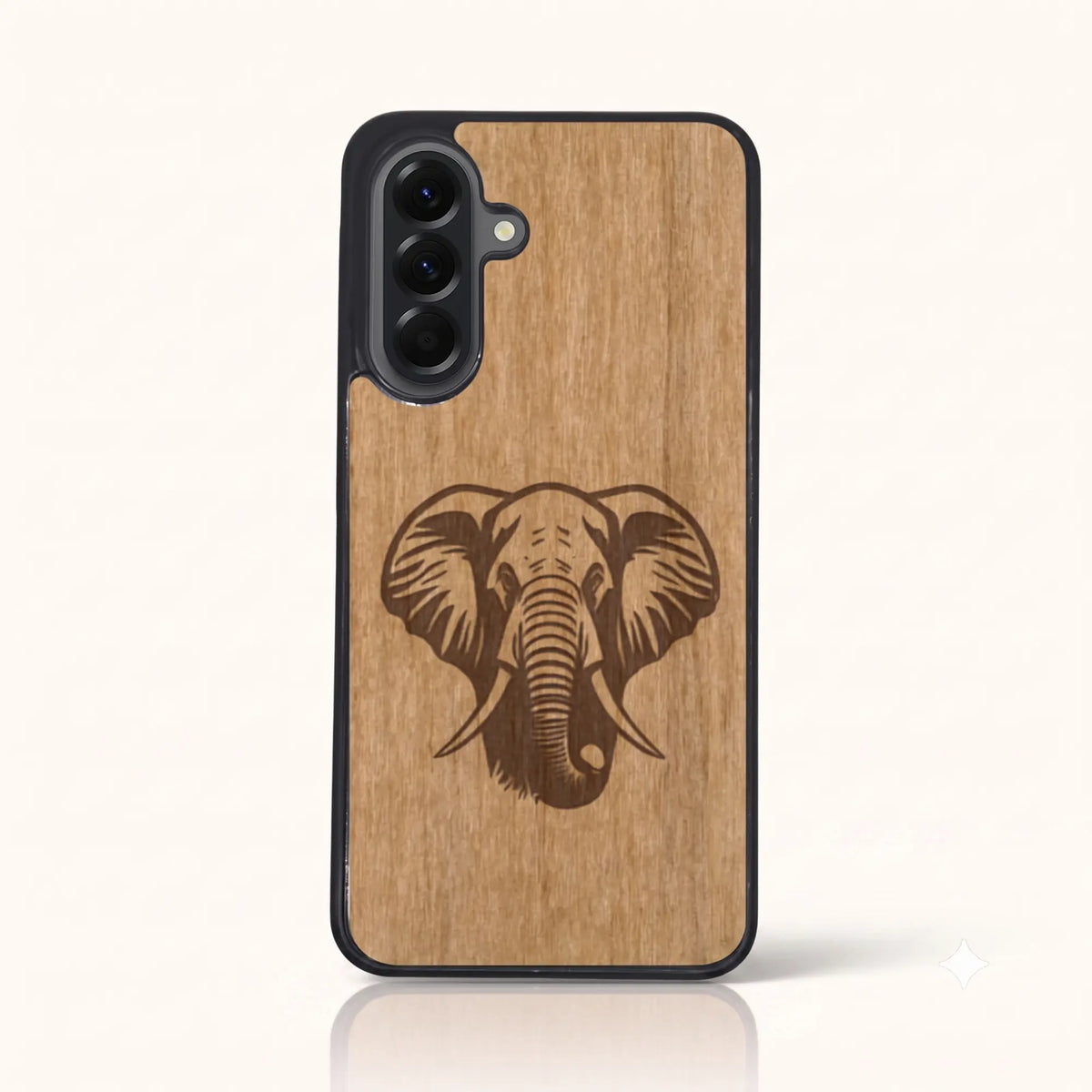 Coque Samsung A17 4G – Éléphant en bois de tilleul clair