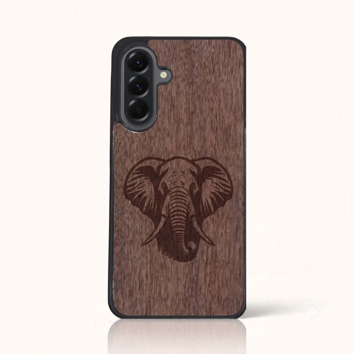 Coque Samsung A17 4G – Éléphant en bois de noyer foncé