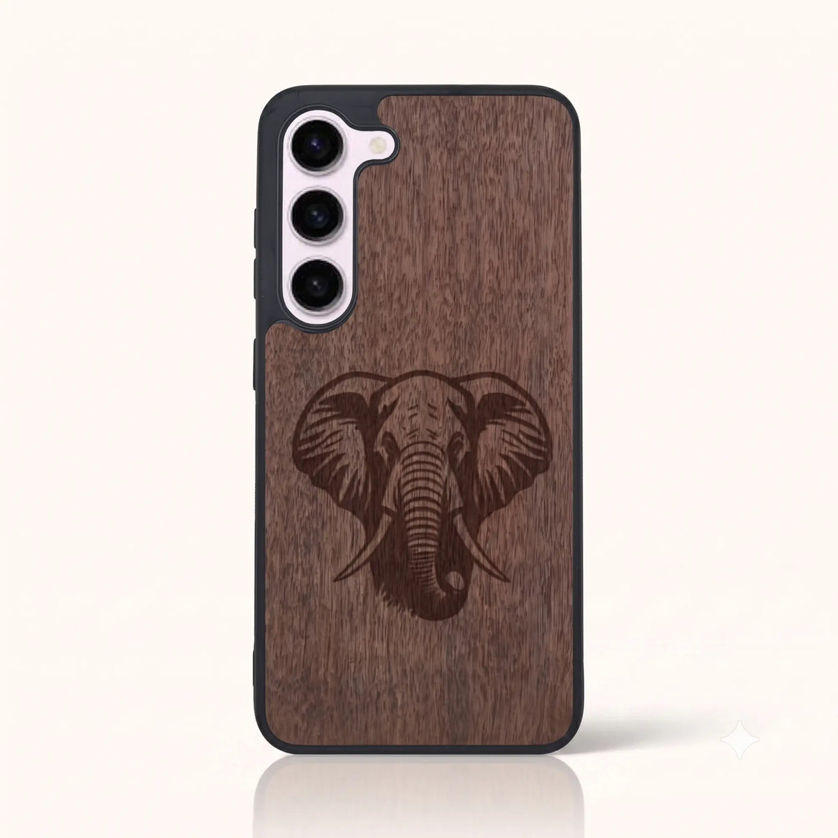 Coque Samsung S23 – Éléphant en bois de noyer foncé