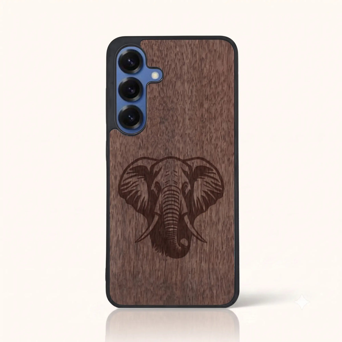 Coque Samsung S23 FE – Éléphant en bois de noyer foncé