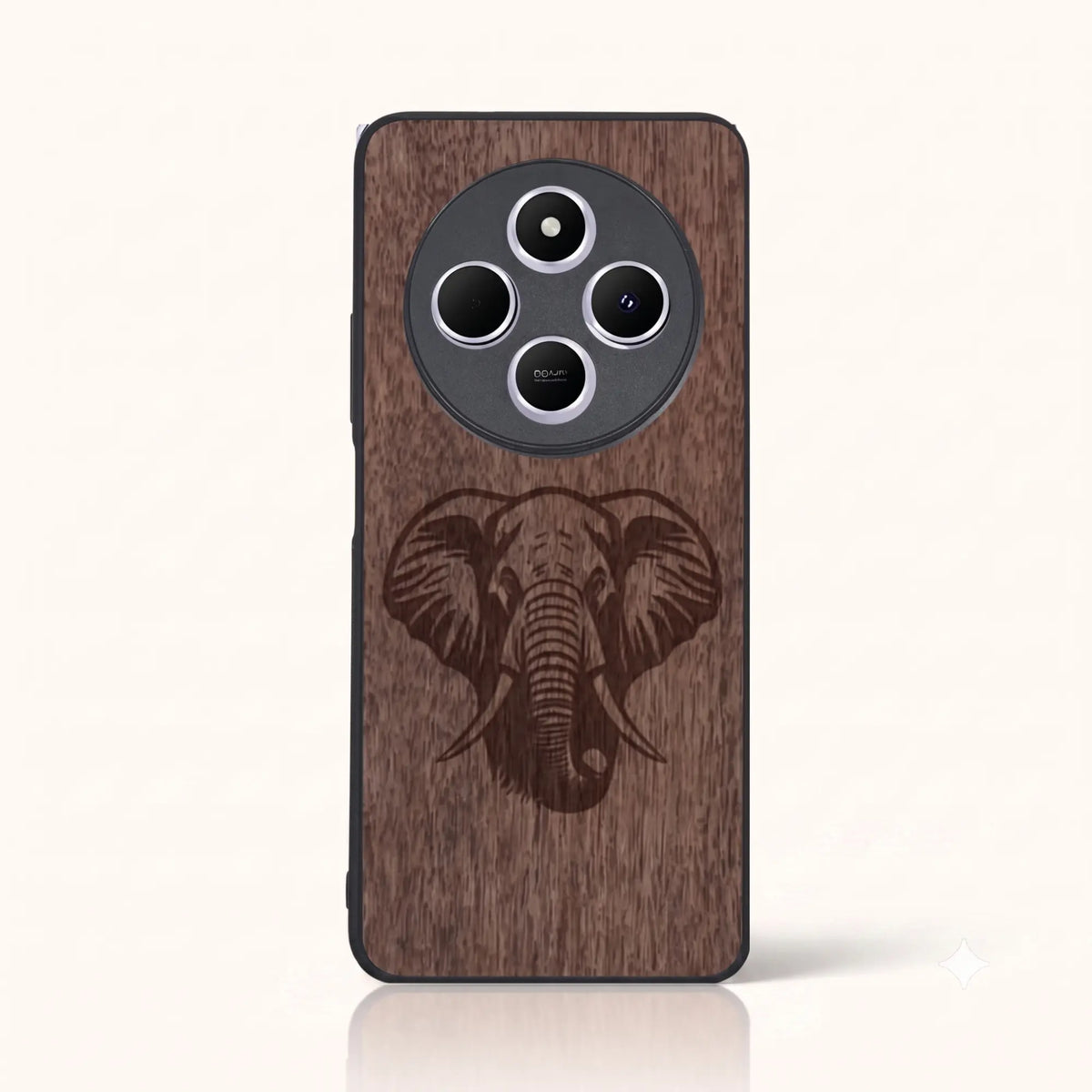 Coque Xiaomi Redmi 14C – Éléphant en bois de noyer foncé