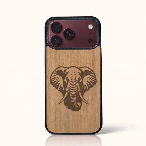 Coque iPhone 18 Pro Max – Éléphant en bois de tilleul clair