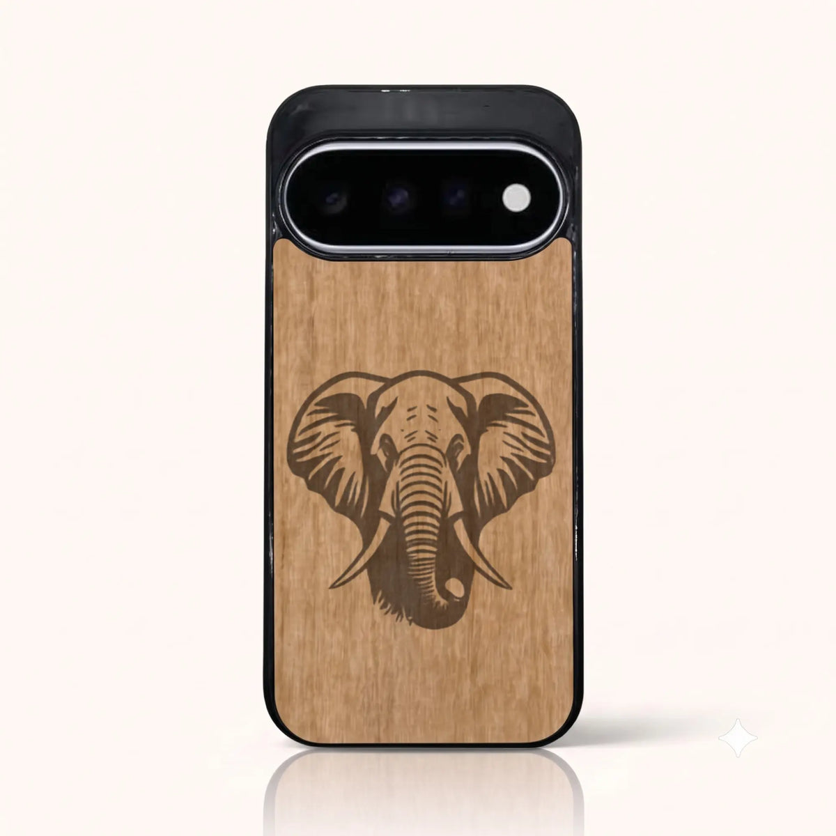 Coque Pixel 11 et 11 Pro – Éléphant en bois de tilleul clair