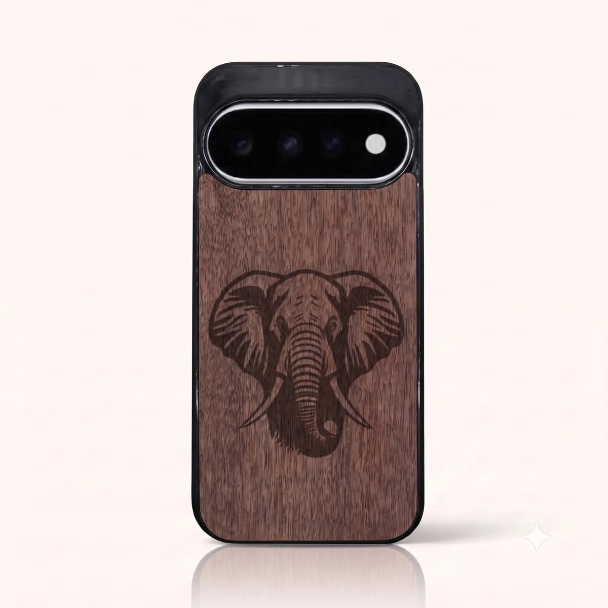 Coque Pixel 11 et 11 Pro – Éléphant en bois de noyer foncé