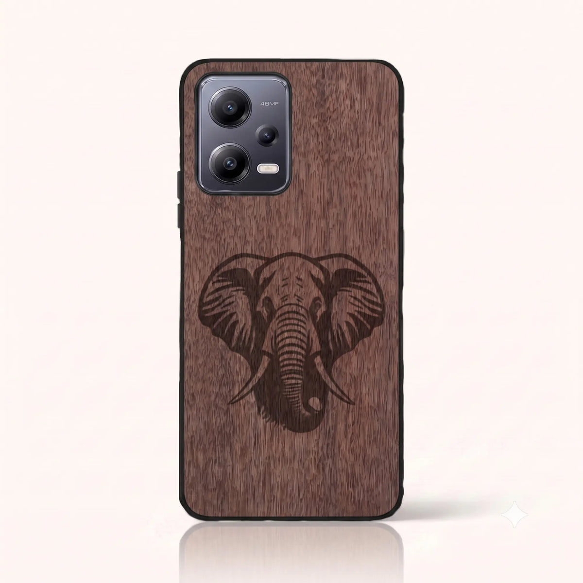 Coque Xiaomi Redmi Note 12 5G – Éléphant en bois de noyer foncé