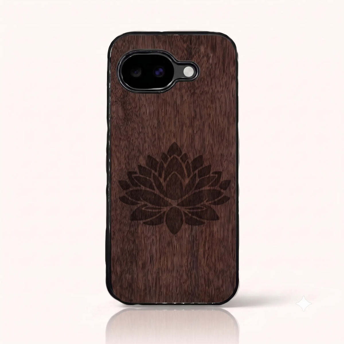 Coque Pixel 10A – Fleur de Lotus en bois de noyer foncé