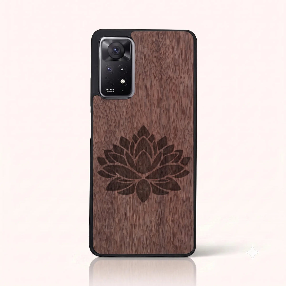 Coque Xiaomi Redmi Note 11 Pro 5G et 4G – Fleur de Lotus en bois de noyer foncé