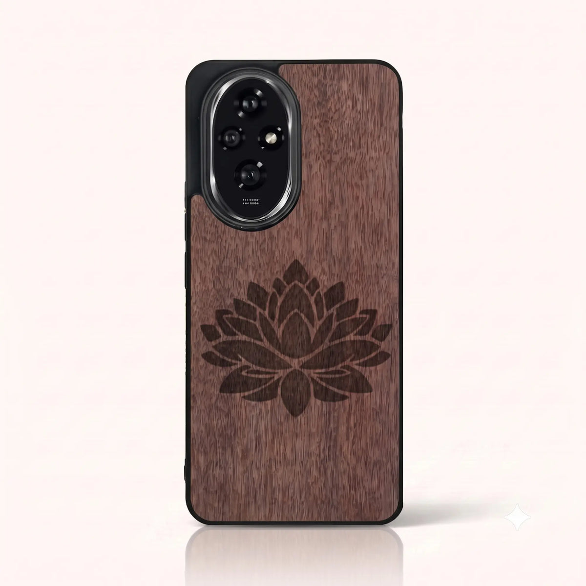 Coque Honor 200 – Fleur de Lotus en bois de noyer foncé