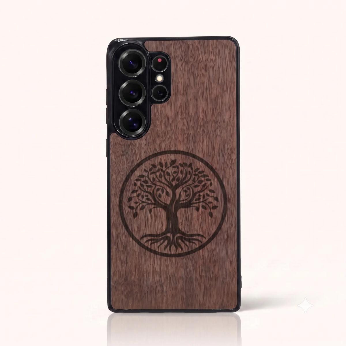 Coque Samsung S26 Ultra en bois gravé L'Arbre de Vie – Foncée (Noyer)