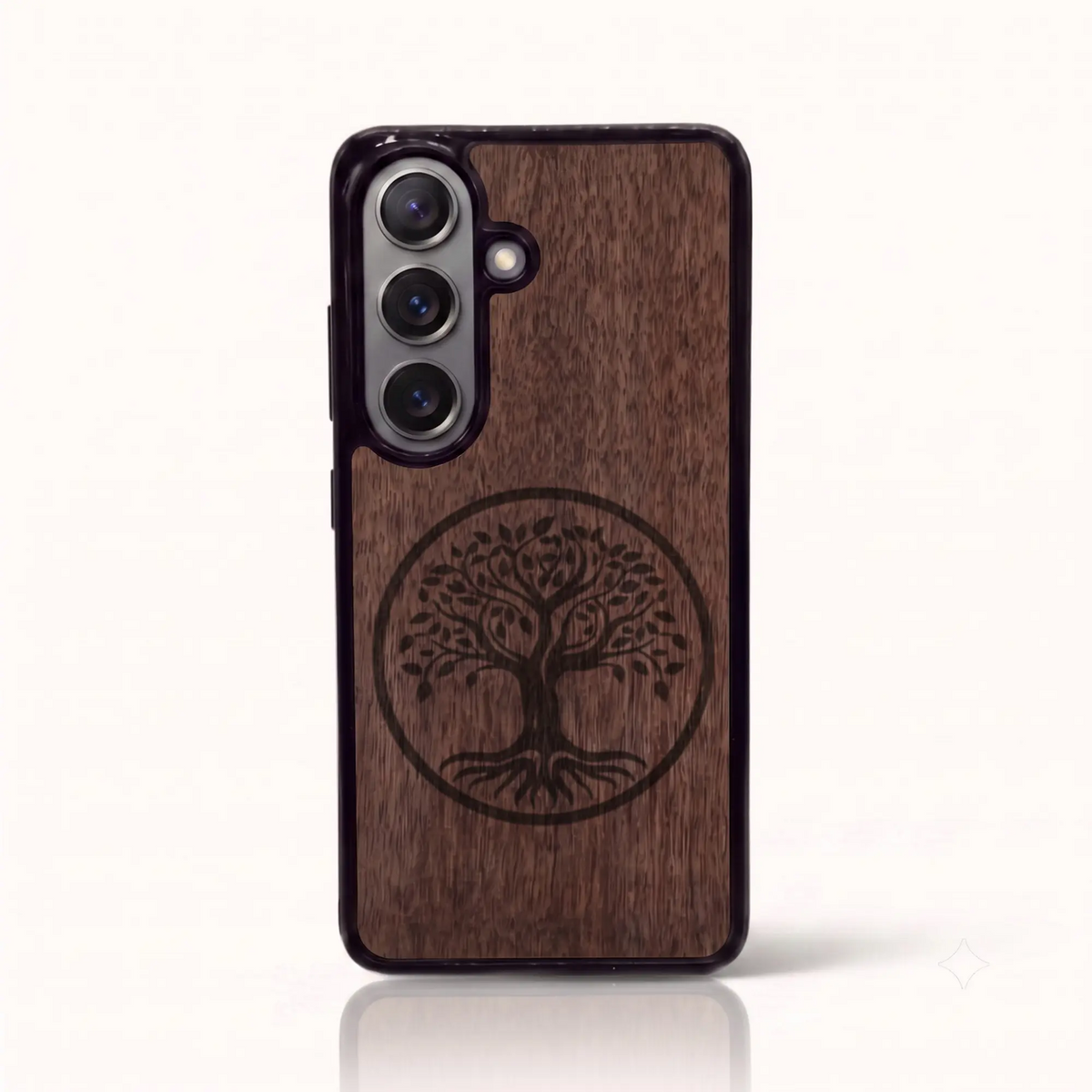Coque Samsung S26+ / S26 en bois gravé L'Arbre de Vie – Foncée (Noyer)
