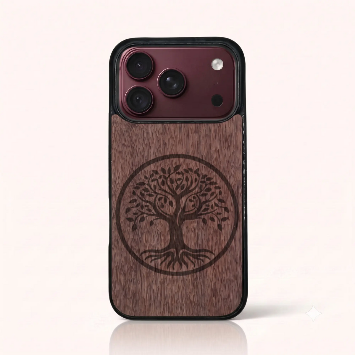 Coque iPhone 18 Pro – L'arbre de vie en bois de noyer foncé