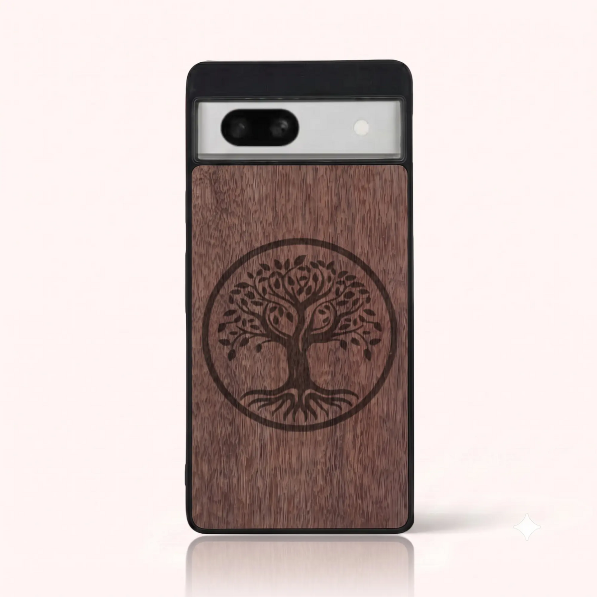 Coque Pixel 7A – L'arbre de vie en bois de noyer foncé