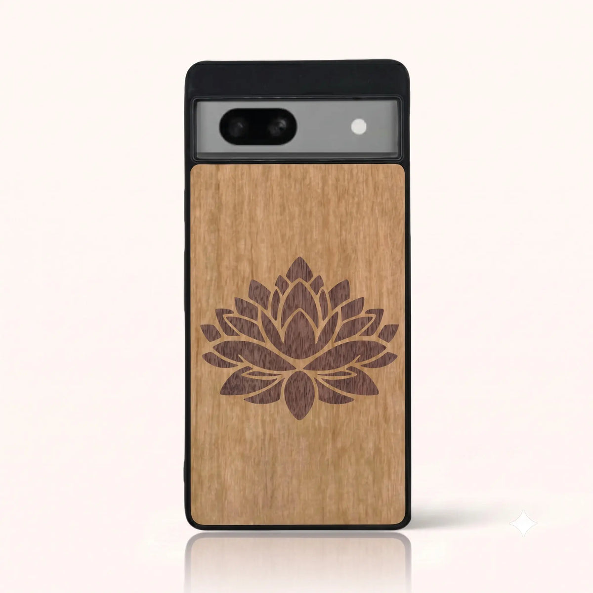 Coque Pixel 7A – La Fleur de Lotus en marqueterie de bois