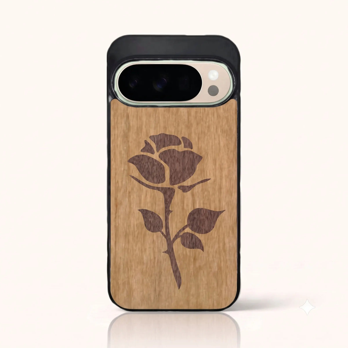 Coque Pixel 10 Pro – La Rose en marqueterie de bois