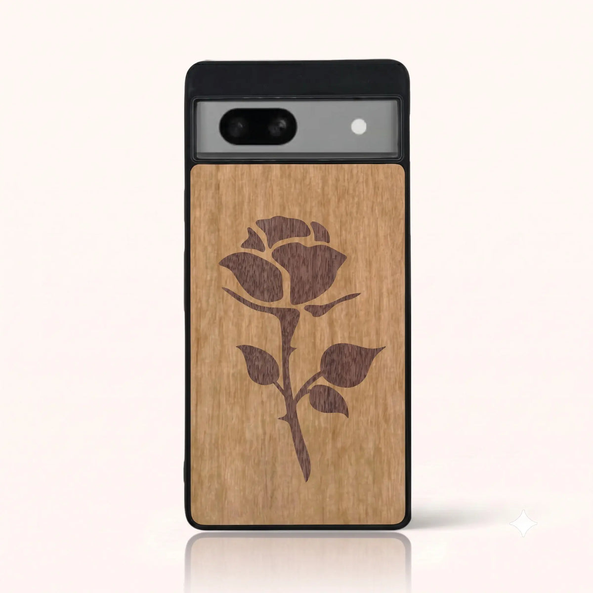 Coque Pixel 7A – La Rose en marqueterie de bois
