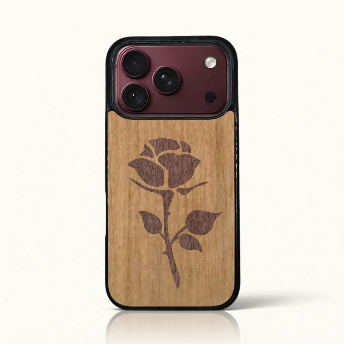 Coque iPhone 18 Pro – La Rose en marqueterie de bois