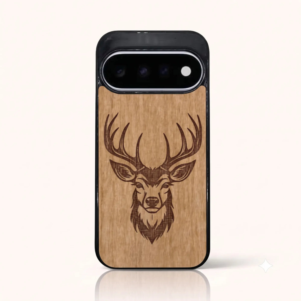 Coque Pixel 11 et 11 Pro – Le Cerf en gravure sur bois (Tilleul)