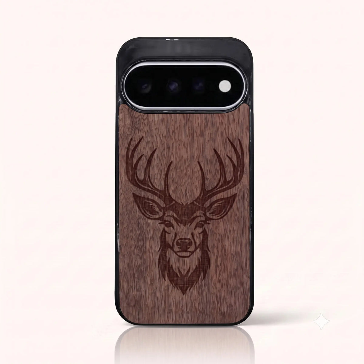 Coque Pixel 11 et 11 Pro – Le Cerf en gravure sur bois (Noyer)