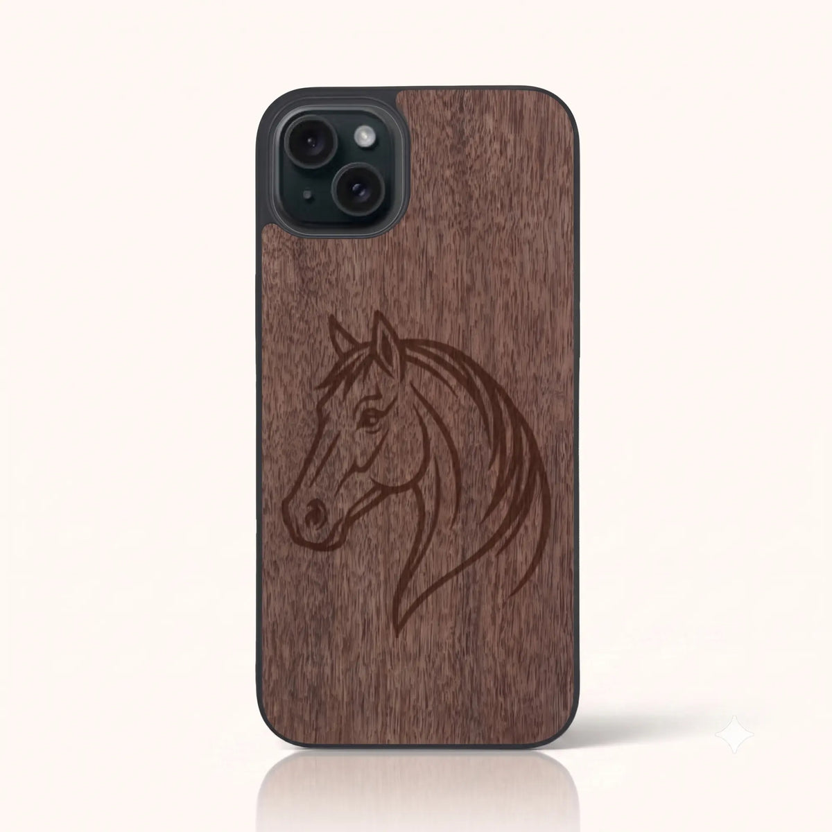 Coque iPhone 13 Mini – Le Cheval en bois de noyer foncé