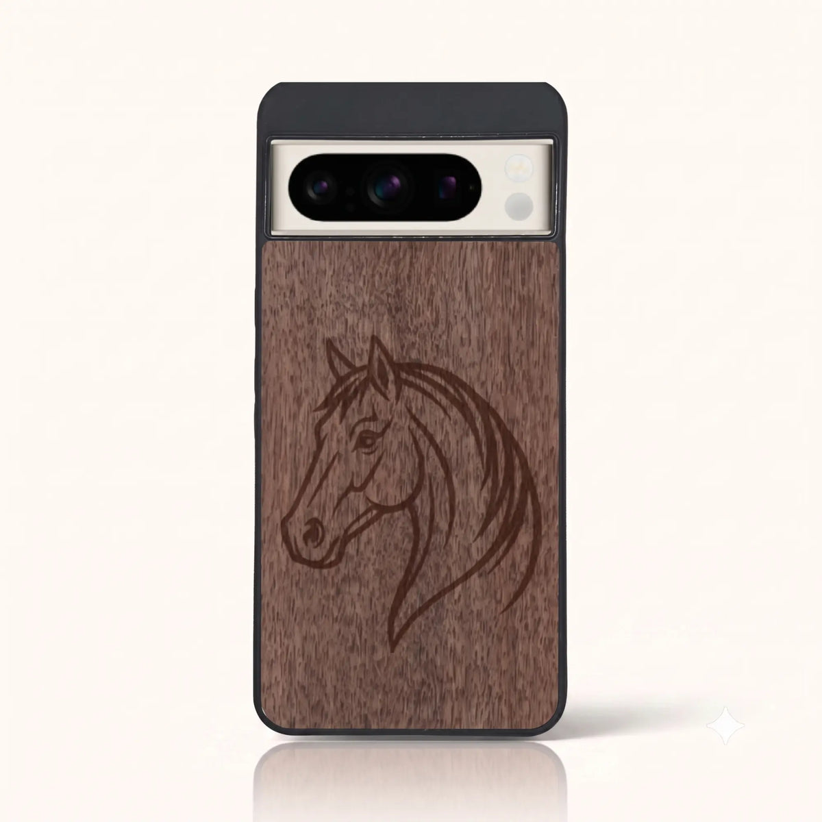 Coque Pixel 8 Pro – Le Cheval en bois de noyer foncé
