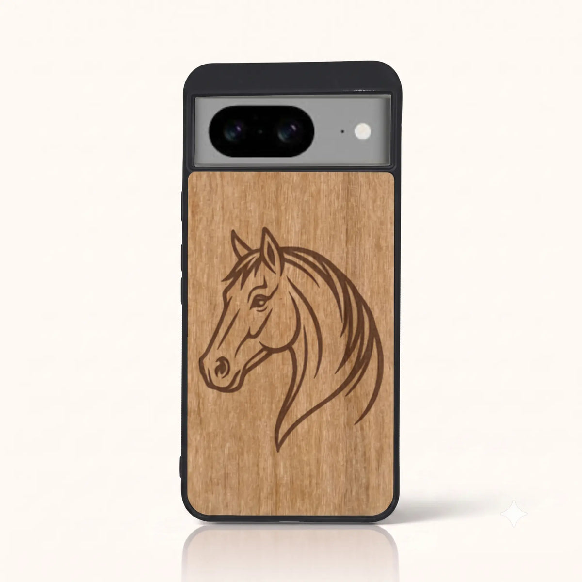 Coque Pixel 8A – Le Cheval en bois de tilleul clair