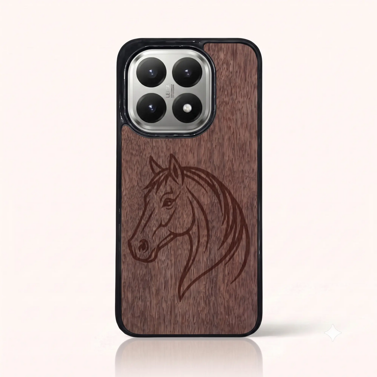 Coque Xiaomi Mi 15T – Le Cheval en gravure sur bois (Noyer)