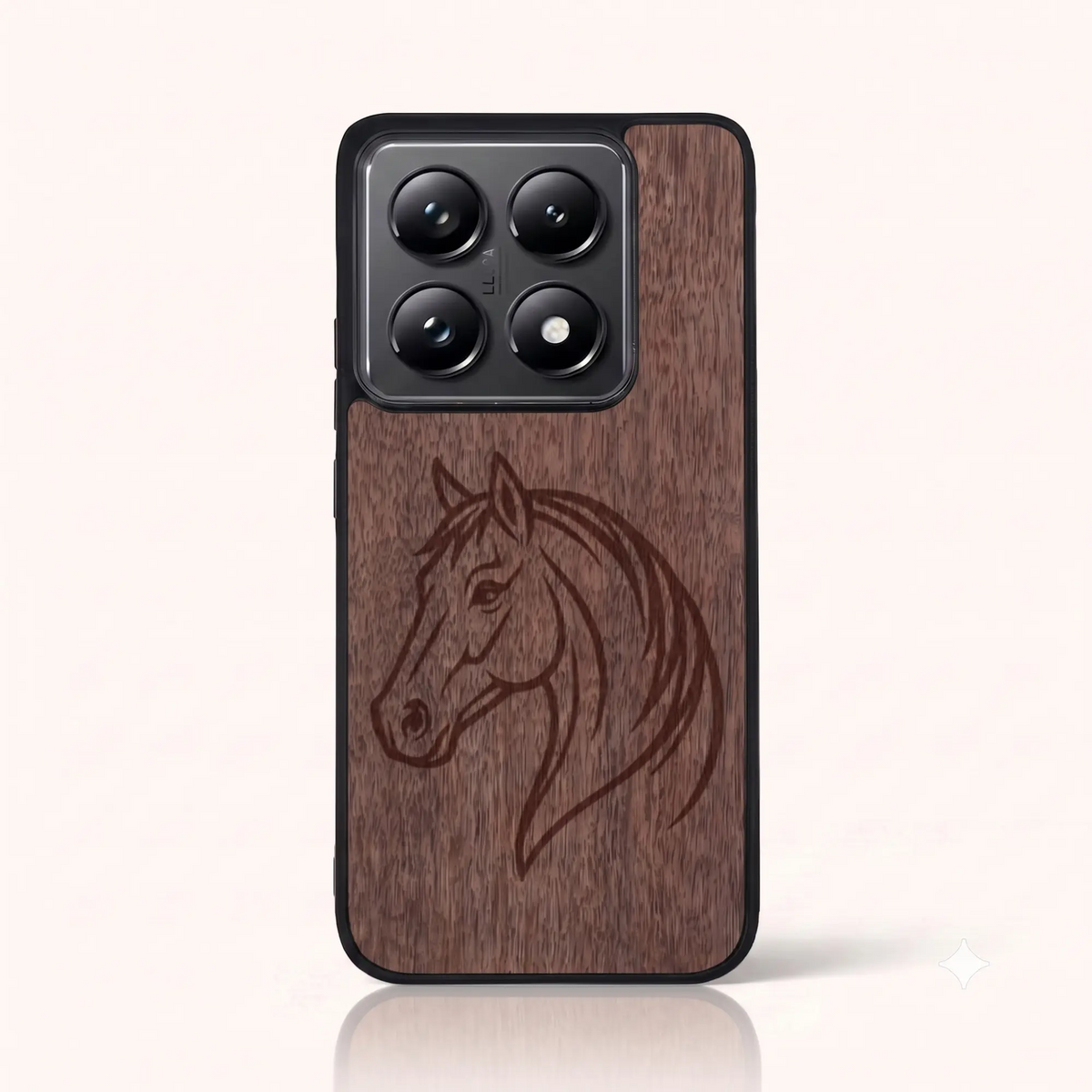 Coque Xiaomi Mi 14T et 14T Pro – Le Cheval en gravure sur bois (Noyer)