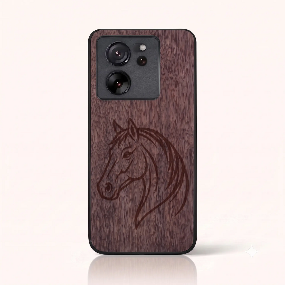 Coque Xiaomi Mi 13T – Le Cheval en gravure sur bois (Noyer)