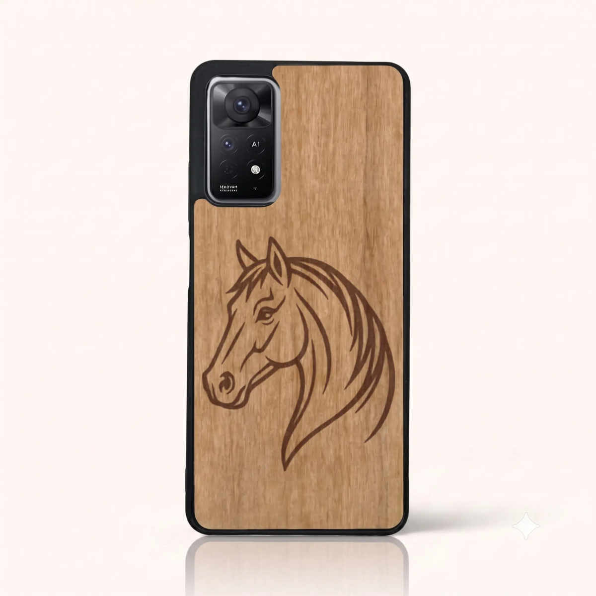 Coque Xiaomi Redmi Note 11 Pro 5G et 4G – Le Cheval en gravure sur bois (Tilleul)