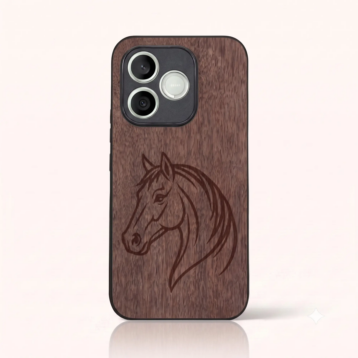 Coque Honor 600 Lite – Le Cheval en gravure sur bois (Noyer)