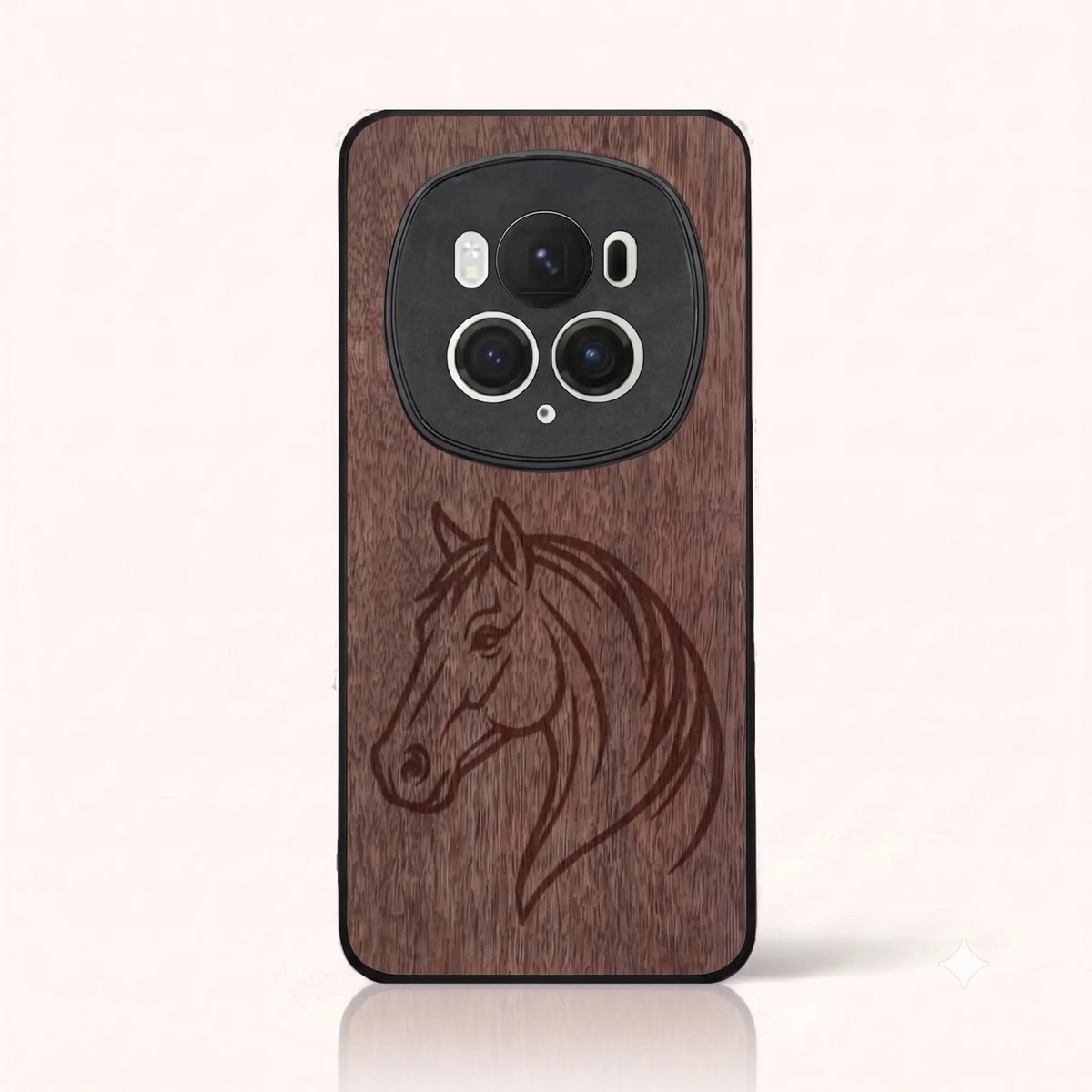 Coque Honor Magic 6 Pro – Le Cheval en gravure sur bois (Noyer)