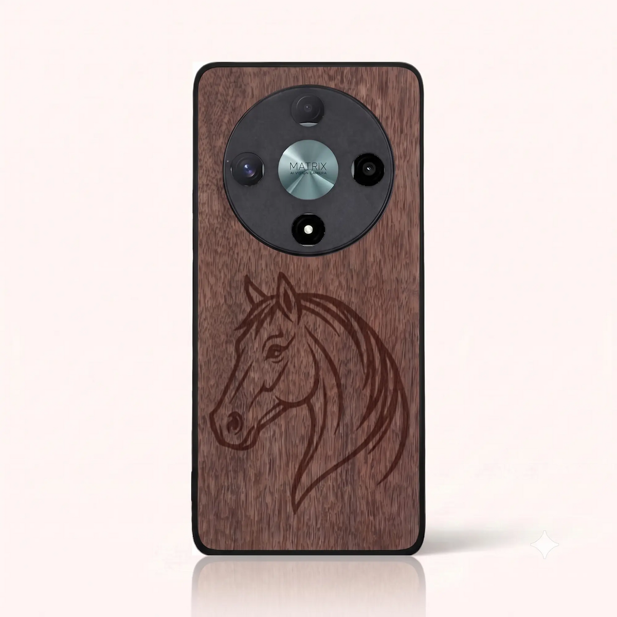 Coque Honor Magic 6 Lite – Le Cheval en gravure sur bois (Noyer)