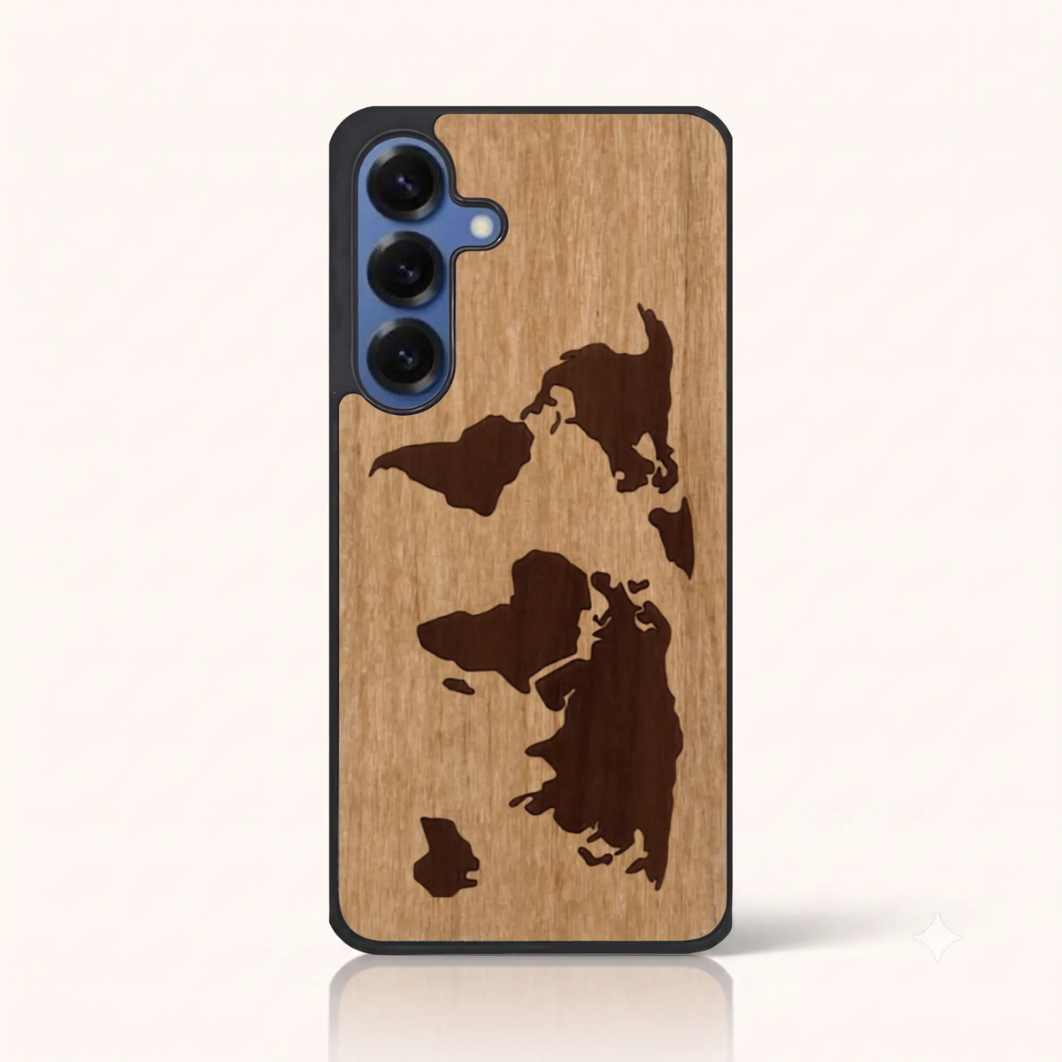 Coque de téléphone en bois marqueterie Le Planisphère – Samsung S25+