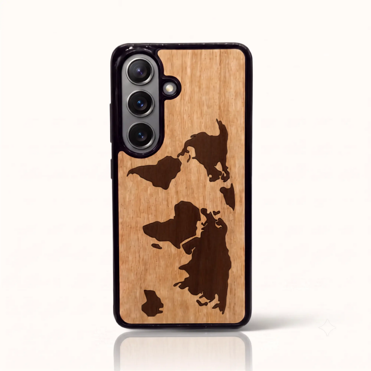 Coque de téléphone en bois marqueterie Le Planisphère – Samsung S26