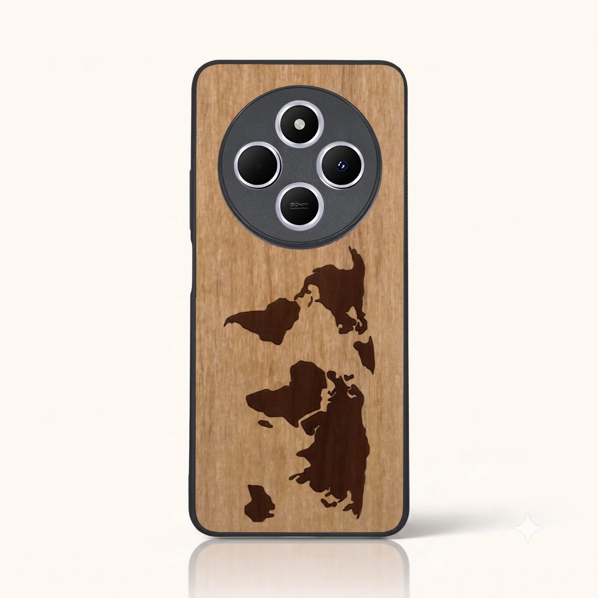 Coque de téléphone en bois marqueterie Le Planisphère – Xiaomi Redmi 14C