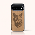 Coque Pixel 11 et 11 Pro – Le Chat en gravure sur bois (Tilleul)