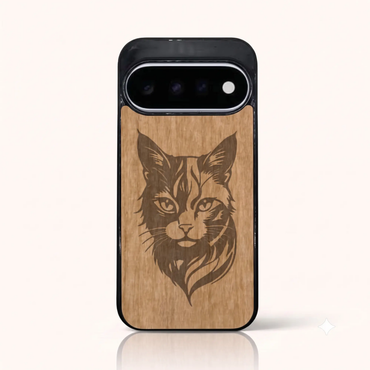 Coque Pixel 11 et 11 Pro – Le Chat en gravure sur bois (Tilleul)
